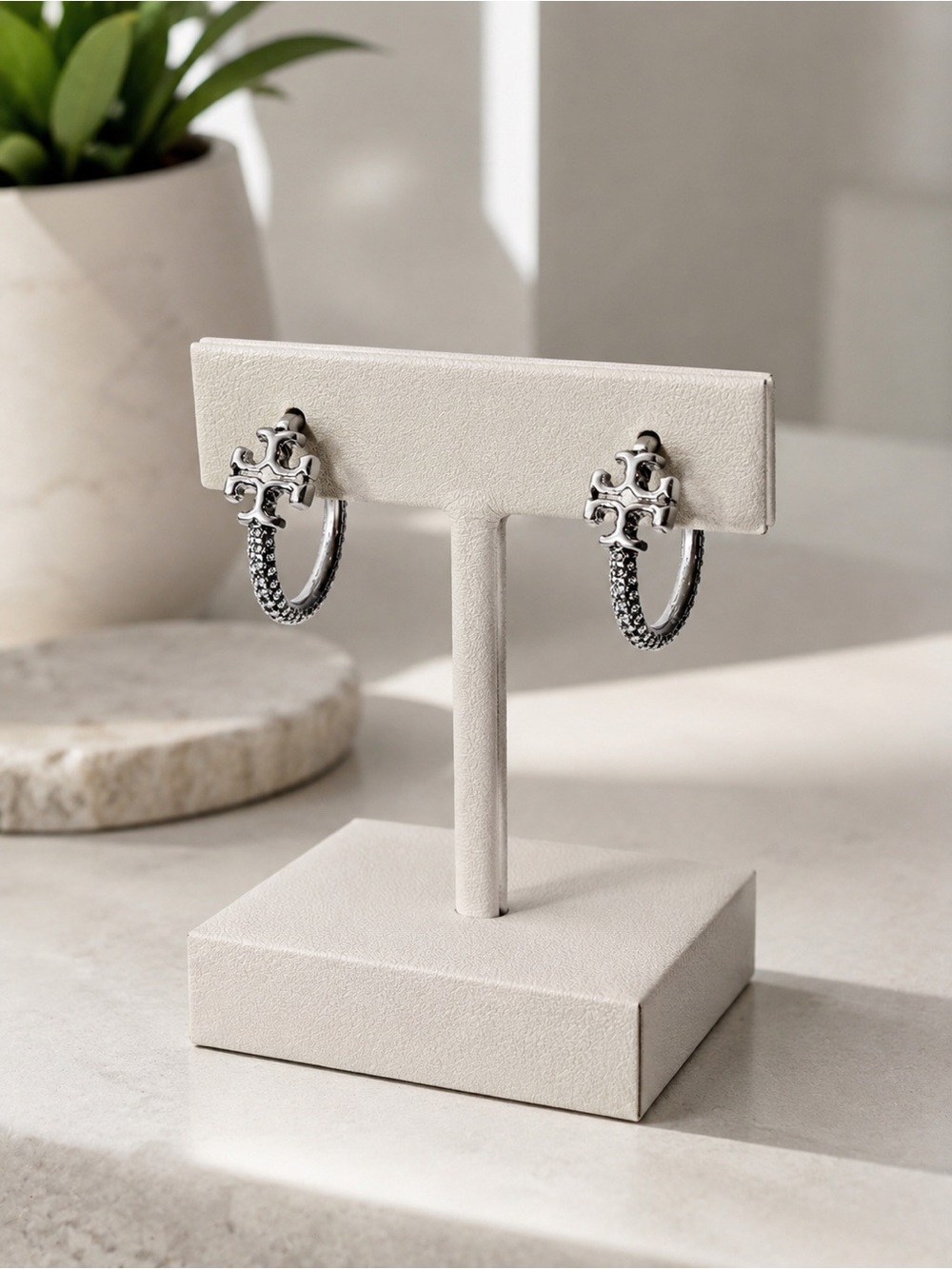 Tory Burch Eleanor Pave Small Hoop Earrings